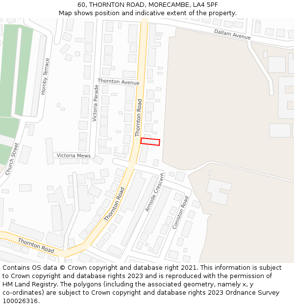 60, THORNTON ROAD, MORECAMBE, LA4 5PF: Location map and indicative extent of plot