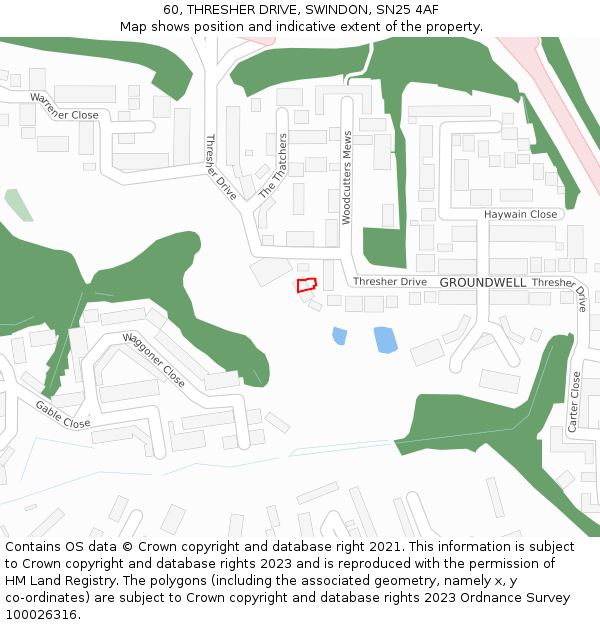 60, THRESHER DRIVE, SWINDON, SN25 4AF: Location map and indicative extent of plot