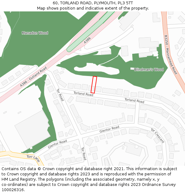 60, TORLAND ROAD, PLYMOUTH, PL3 5TT: Location map and indicative extent of plot