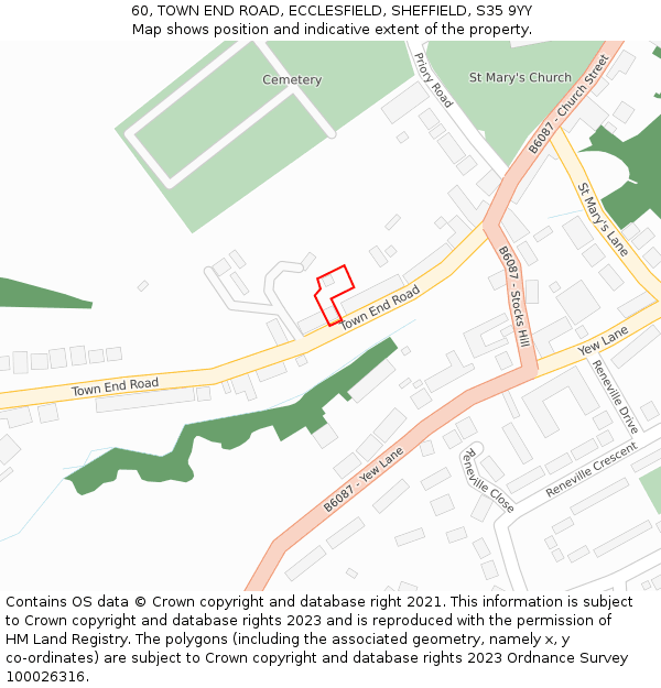 60, TOWN END ROAD, ECCLESFIELD, SHEFFIELD, S35 9YY: Location map and indicative extent of plot