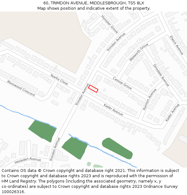 60, TRIMDON AVENUE, MIDDLESBROUGH, TS5 8LX: Location map and indicative extent of plot