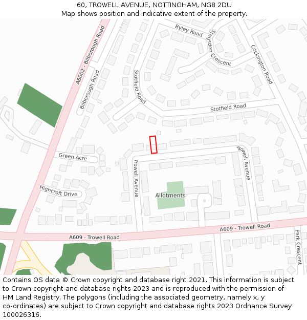60, TROWELL AVENUE, NOTTINGHAM, NG8 2DU: Location map and indicative extent of plot