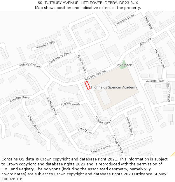 60, TUTBURY AVENUE, LITTLEOVER, DERBY, DE23 3UX: Location map and indicative extent of plot