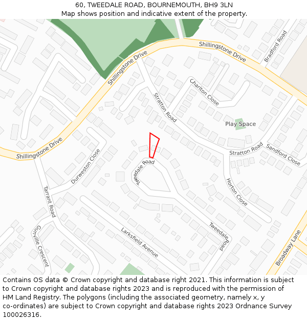 60, TWEEDALE ROAD, BOURNEMOUTH, BH9 3LN: Location map and indicative extent of plot
