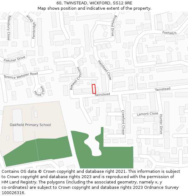 60, TWINSTEAD, WICKFORD, SS12 9RE: Location map and indicative extent of plot