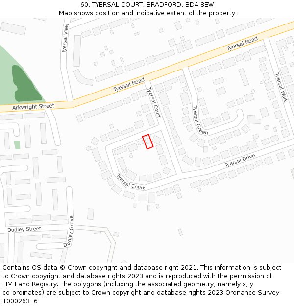 60, TYERSAL COURT, BRADFORD, BD4 8EW: Location map and indicative extent of plot