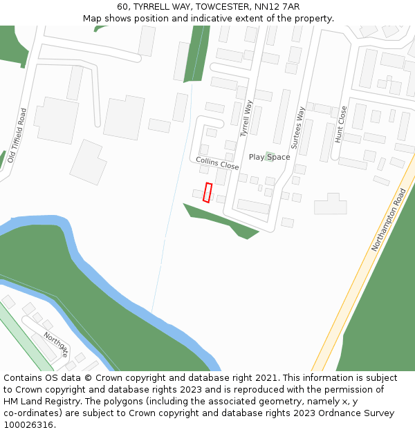 60, TYRRELL WAY, TOWCESTER, NN12 7AR: Location map and indicative extent of plot
