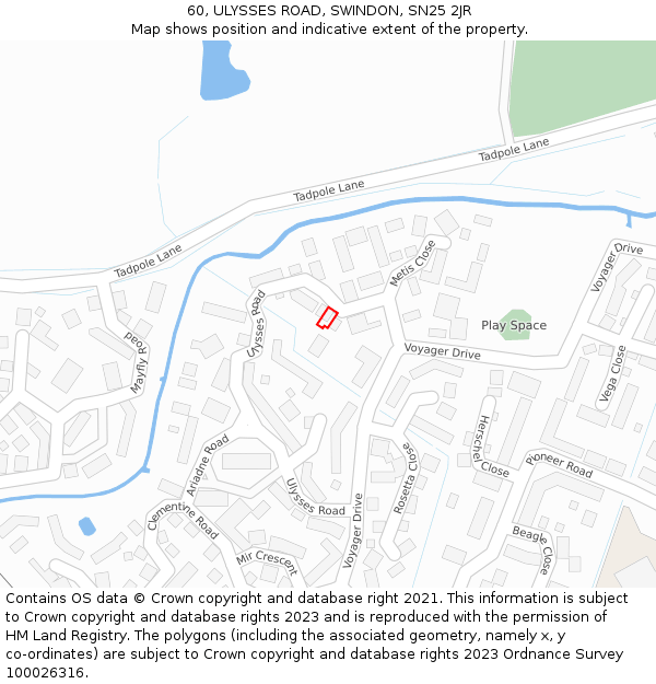 60, ULYSSES ROAD, SWINDON, SN25 2JR: Location map and indicative extent of plot