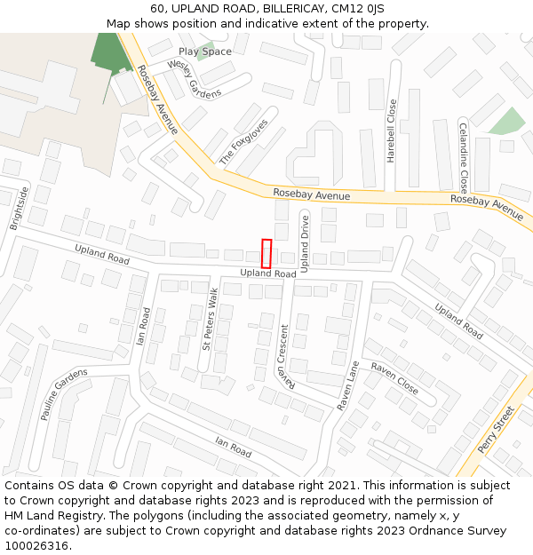 60, UPLAND ROAD, BILLERICAY, CM12 0JS: Location map and indicative extent of plot