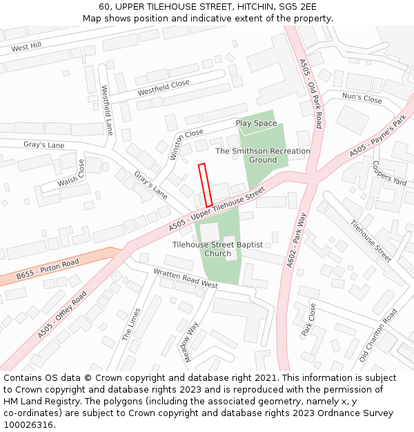 60, UPPER TILEHOUSE STREET, HITCHIN, SG5 2EE: Location map and indicative extent of plot