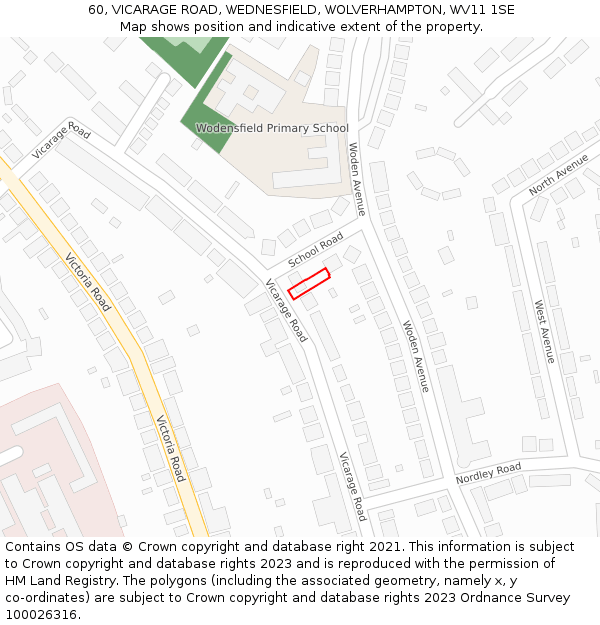 60, VICARAGE ROAD, WEDNESFIELD, WOLVERHAMPTON, WV11 1SE: Location map and indicative extent of plot