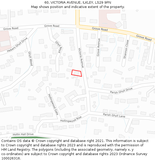 60, VICTORIA AVENUE, ILKLEY, LS29 9PN: Location map and indicative extent of plot