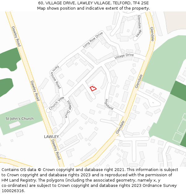 60, VILLAGE DRIVE, LAWLEY VILLAGE, TELFORD, TF4 2SE: Location map and indicative extent of plot