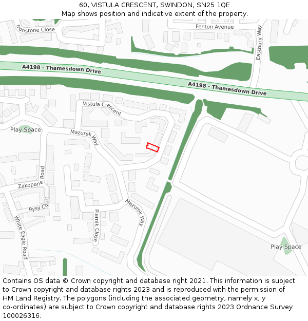 60, VISTULA CRESCENT, SWINDON, SN25 1QE: Location map and indicative extent of plot
