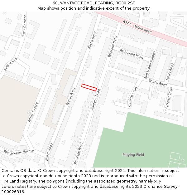 60, WANTAGE ROAD, READING, RG30 2SF: Location map and indicative extent of plot