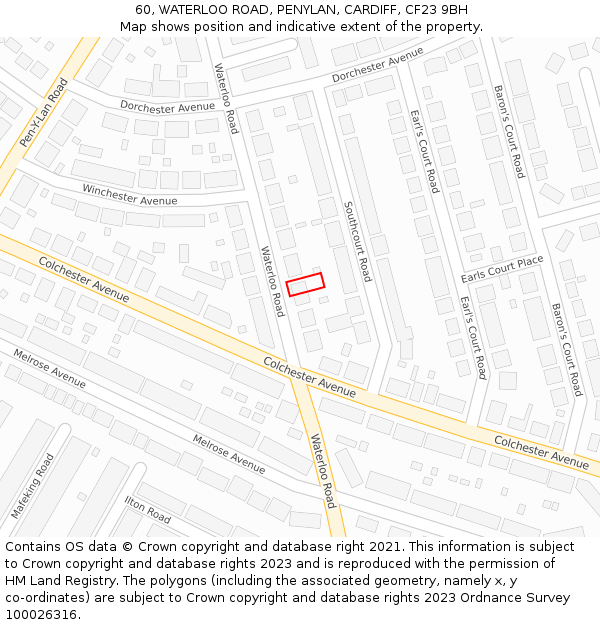 60, WATERLOO ROAD, PENYLAN, CARDIFF, CF23 9BH: Location map and indicative extent of plot