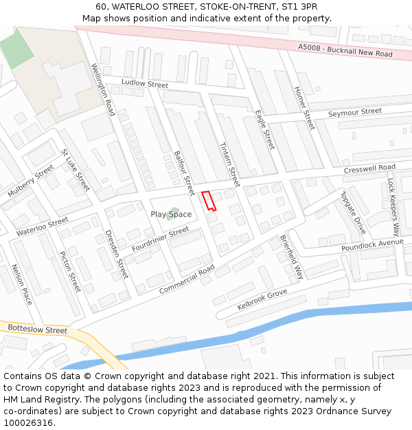 60, WATERLOO STREET, STOKE-ON-TRENT, ST1 3PR: Location map and indicative extent of plot