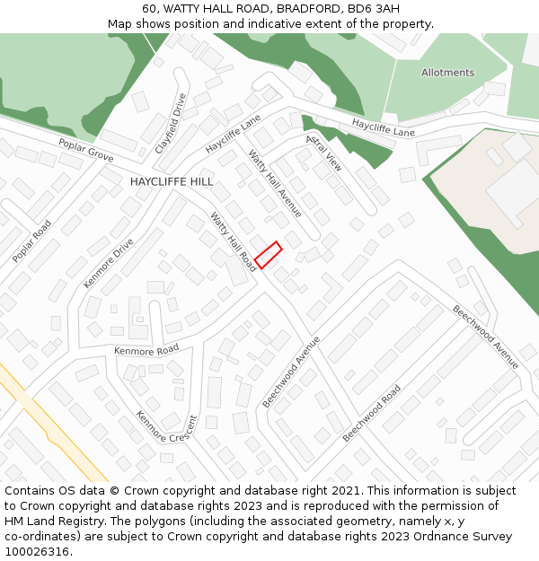 60, WATTY HALL ROAD, BRADFORD, BD6 3AH: Location map and indicative extent of plot
