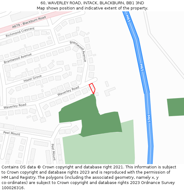 60, WAVERLEY ROAD, INTACK, BLACKBURN, BB1 3ND: Location map and indicative extent of plot