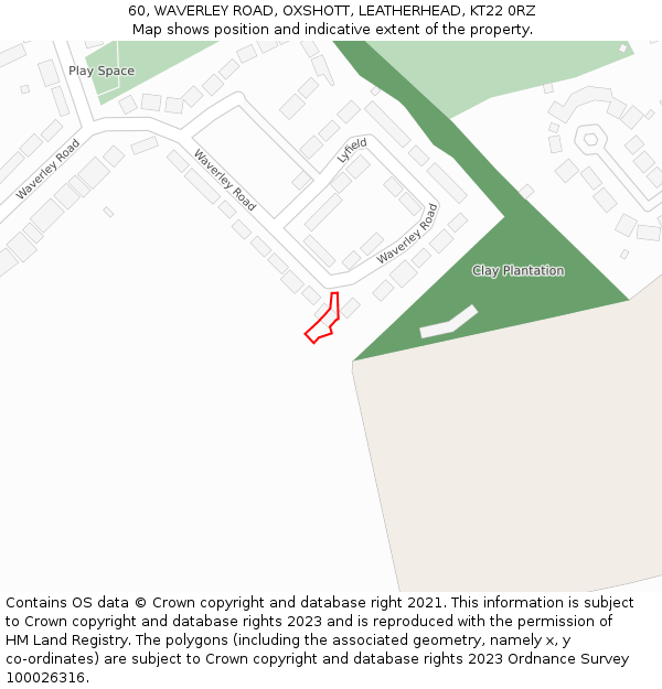 60, WAVERLEY ROAD, OXSHOTT, LEATHERHEAD, KT22 0RZ: Location map and indicative extent of plot