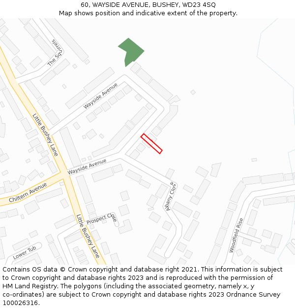60, WAYSIDE AVENUE, BUSHEY, WD23 4SQ: Location map and indicative extent of plot