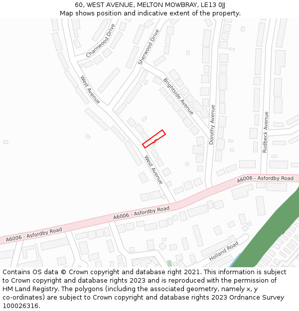 60, WEST AVENUE, MELTON MOWBRAY, LE13 0JJ: Location map and indicative extent of plot