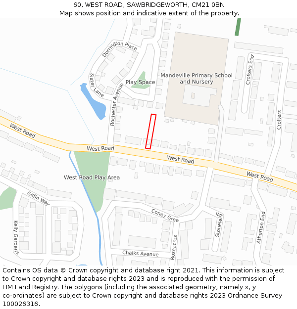 60, WEST ROAD, SAWBRIDGEWORTH, CM21 0BN: Location map and indicative extent of plot