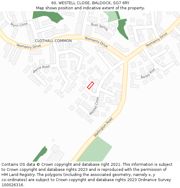60, WESTELL CLOSE, BALDOCK, SG7 6RY: Location map and indicative extent of plot