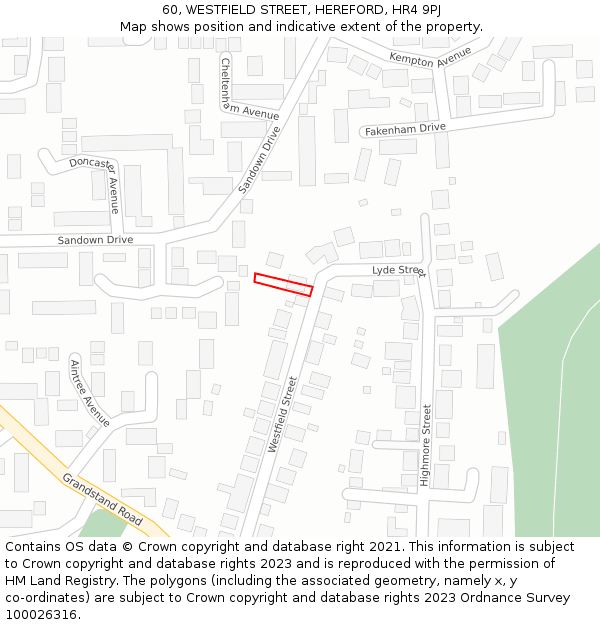 60, WESTFIELD STREET, HEREFORD, HR4 9PJ: Location map and indicative extent of plot