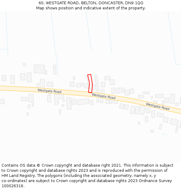 60, WESTGATE ROAD, BELTON, DONCASTER, DN9 1QG: Location map and indicative extent of plot