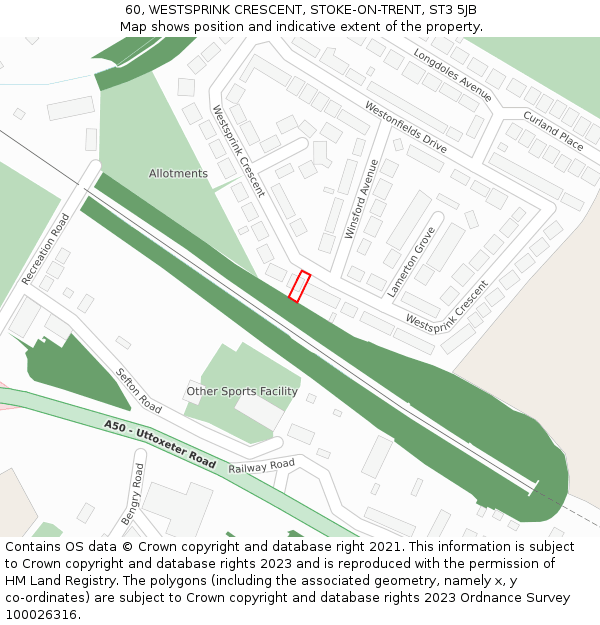 60, WESTSPRINK CRESCENT, STOKE-ON-TRENT, ST3 5JB: Location map and indicative extent of plot