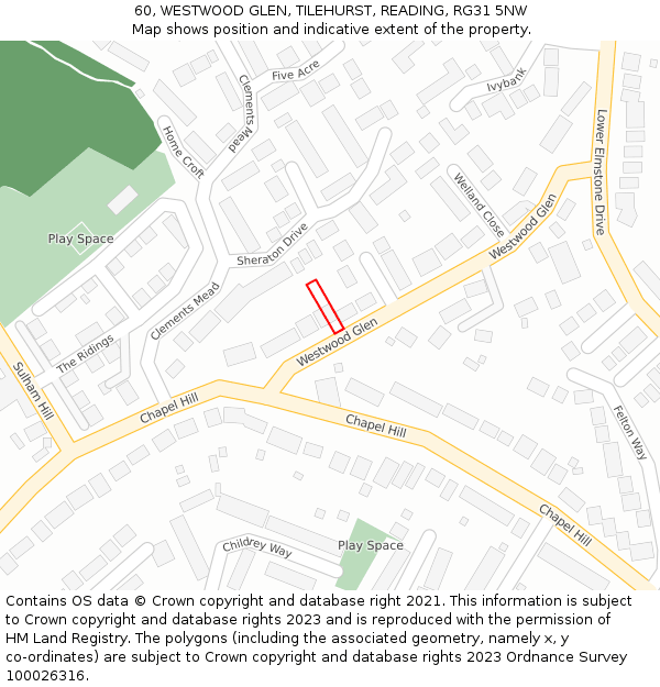 60, WESTWOOD GLEN, TILEHURST, READING, RG31 5NW: Location map and indicative extent of plot