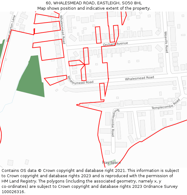 60, WHALESMEAD ROAD, EASTLEIGH, SO50 8HL: Location map and indicative extent of plot