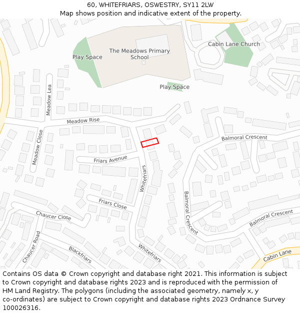 60, WHITEFRIARS, OSWESTRY, SY11 2LW: Location map and indicative extent of plot