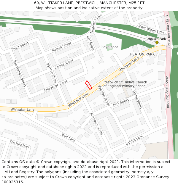 60, WHITTAKER LANE, PRESTWICH, MANCHESTER, M25 1ET: Location map and indicative extent of plot
