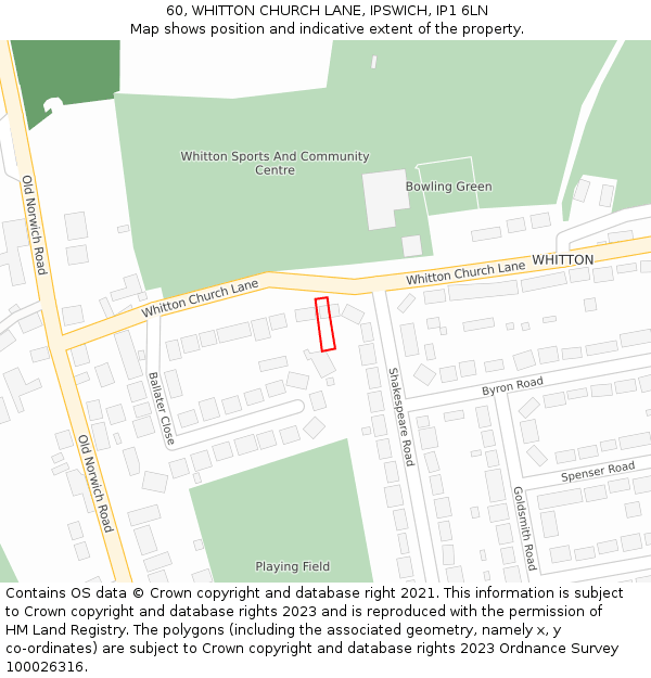 60, WHITTON CHURCH LANE, IPSWICH, IP1 6LN: Location map and indicative extent of plot