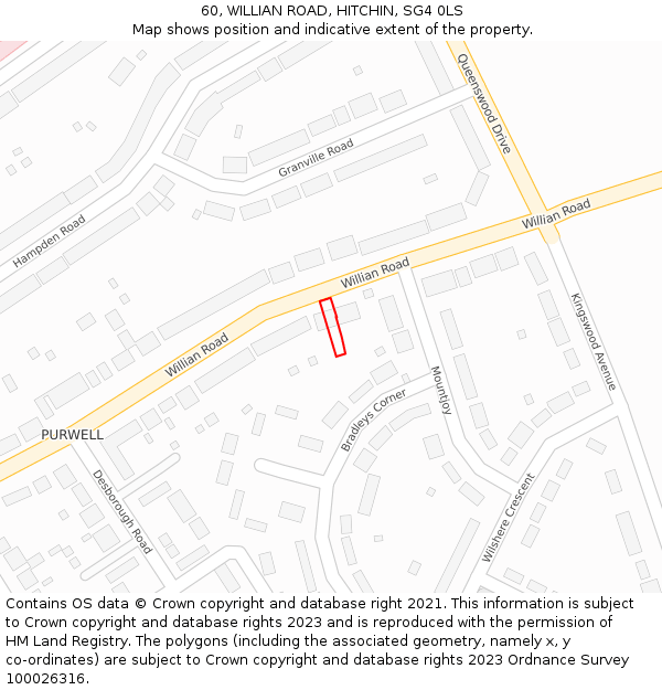 60, WILLIAN ROAD, HITCHIN, SG4 0LS: Location map and indicative extent of plot