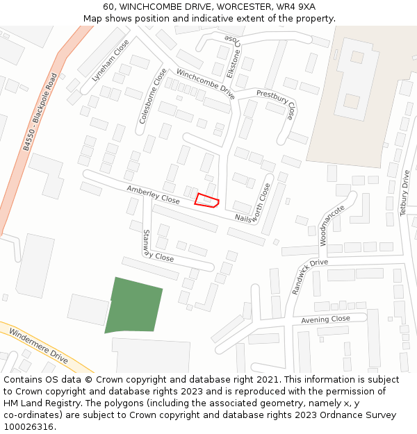 60, WINCHCOMBE DRIVE, WORCESTER, WR4 9XA: Location map and indicative extent of plot