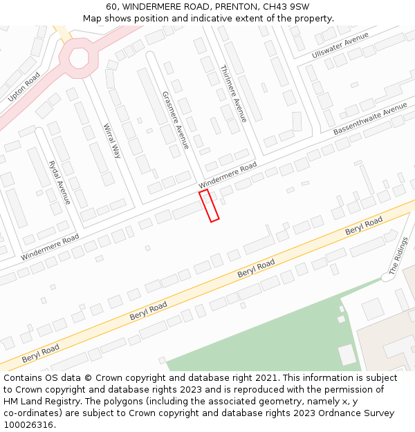 60, WINDERMERE ROAD, PRENTON, CH43 9SW: Location map and indicative extent of plot