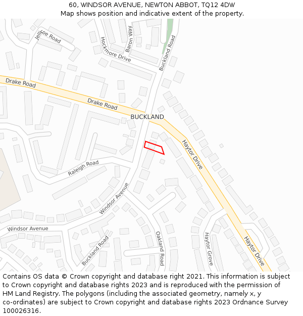 60, WINDSOR AVENUE, NEWTON ABBOT, TQ12 4DW: Location map and indicative extent of plot