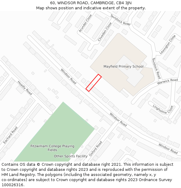 60, WINDSOR ROAD, CAMBRIDGE, CB4 3JN: Location map and indicative extent of plot