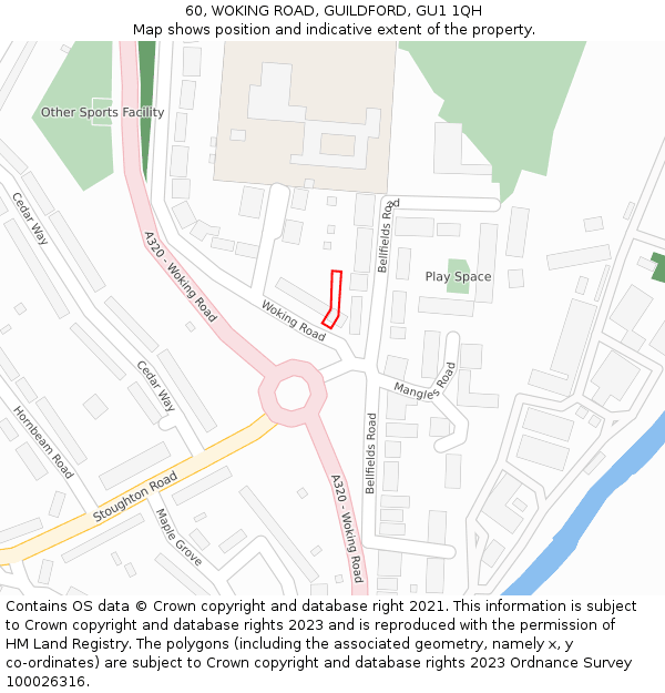 60, WOKING ROAD, GUILDFORD, GU1 1QH: Location map and indicative extent of plot