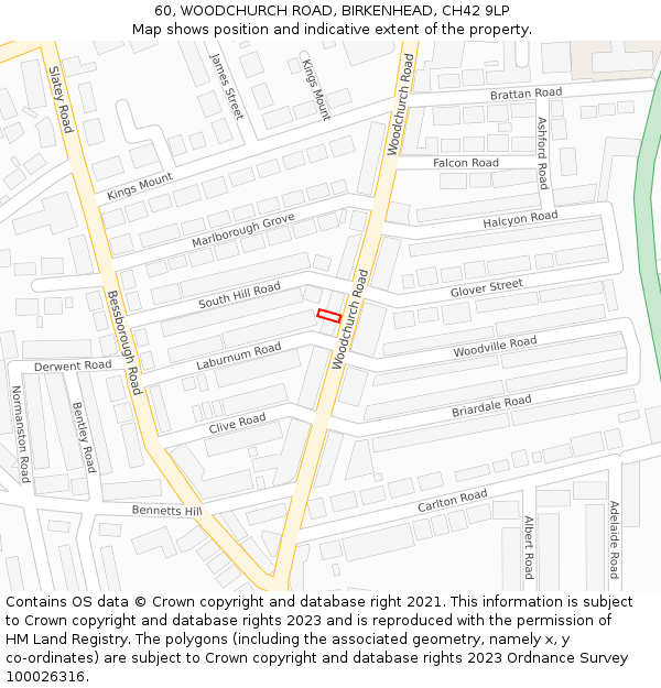 60, WOODCHURCH ROAD, BIRKENHEAD, CH42 9LP: Location map and indicative extent of plot