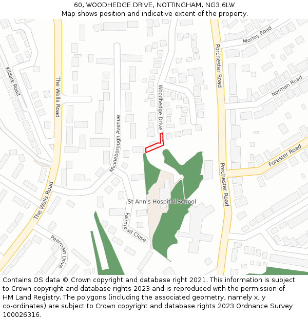 60, WOODHEDGE DRIVE, NOTTINGHAM, NG3 6LW: Location map and indicative extent of plot