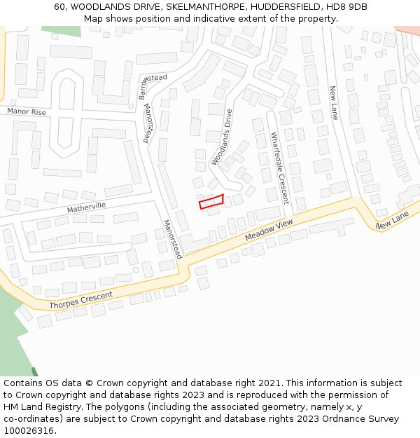 60, WOODLANDS DRIVE, SKELMANTHORPE, HUDDERSFIELD, HD8 9DB: Location map and indicative extent of plot