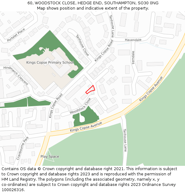 60, WOODSTOCK CLOSE, HEDGE END, SOUTHAMPTON, SO30 0NG: Location map and indicative extent of plot
