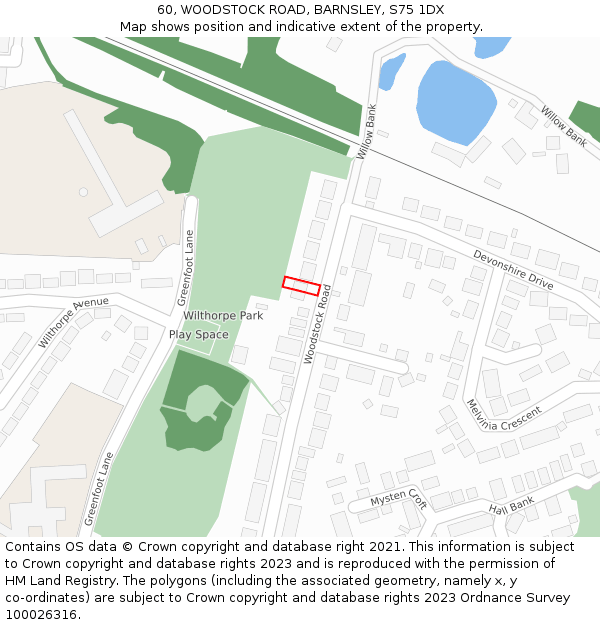 60, WOODSTOCK ROAD, BARNSLEY, S75 1DX: Location map and indicative extent of plot