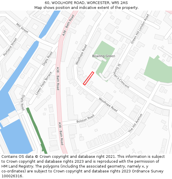 60, WOOLHOPE ROAD, WORCESTER, WR5 2AS: Location map and indicative extent of plot