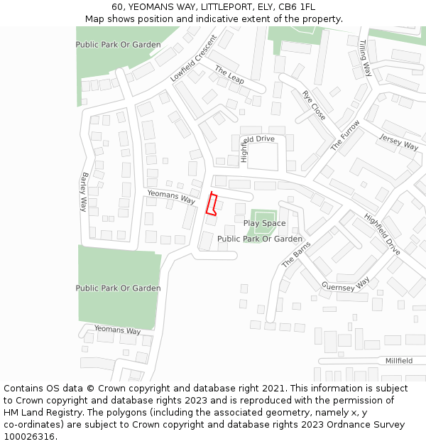 60, YEOMANS WAY, LITTLEPORT, ELY, CB6 1FL: Location map and indicative extent of plot