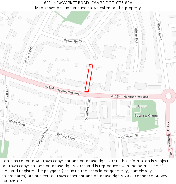 601, NEWMARKET ROAD, CAMBRIDGE, CB5 8PA: Location map and indicative extent of plot